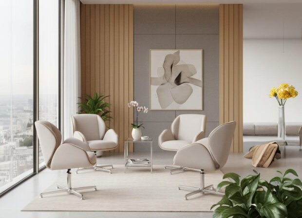 SUONI Schalensessel auf Drehgestell